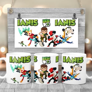 Cană cu Ben 10 personalizată cu nume, rezistentă la maşina de spălat vase, 350ml, cadou băieţei