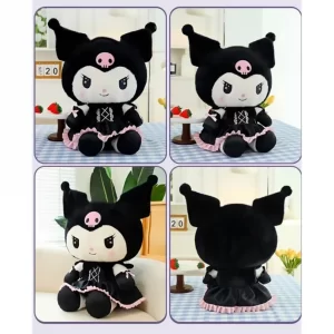 Păpuşă Kuromi din pluş cu rochiţă, cadou copii, 40cm, seria Sanrio, culoare negru