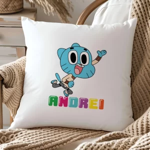 Pernă Gumball Watterson personalizată cu nume, 40x40cm, poliester, cadou copii