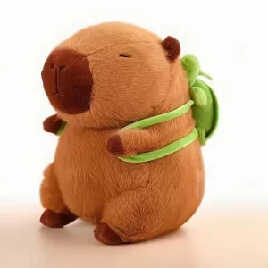 Pluş Capybara 45 cm şi ghiozdănel cu broască ţestoasă, culoare maro, material moale