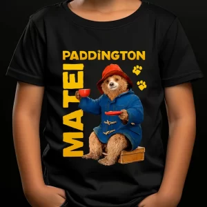 Tricou cu Paddington personalizat cu nume, regular fit, bumbac 100%, diverse culori