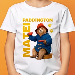 Tricou cu Paddington personalizat cu nume, regular fit, bumbac 100%, diverse culori