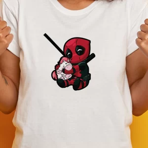 Tricou Deadpool Unicorn, rezistent la spălări, bumbac 100%, regular fit, culoare alb/negru