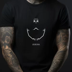 Tricou Jujutsu Kaisen Sukuna, rezistent la spălări, Unisex, Regular Fit, bumbac 100%, culoare alb/negru