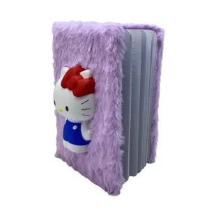 Agendă Hello Kitty cu personaj 3D squishy și copertă pufoasă, culoare albastru, dimensiune A5, 75 pagini