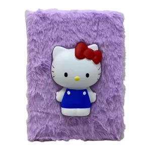 Agendă Hello Kitty cu personaj 3D squishy și copertă pufoasă, culoare albastru, dimensiune A5, 75 pagini