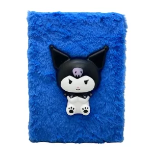 Agendă Kuromi cu personaj 3D squishy și copertă pufoasă, culoare albastru, dimensiune A5, 75 pagini