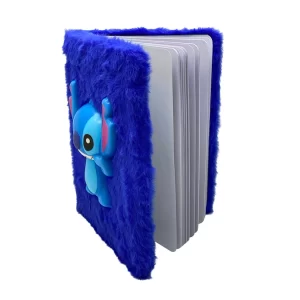 Agendă Stitch 3D squishy și copertă pufoasă, culoare albastru, dimensiune A5, 75 pagini