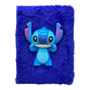 Agendă Stitch 3D squishy și copertă pufoasă, culoare albastru, dimensiune A5, 75 pagini