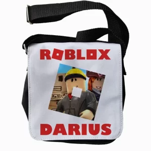 Geantă de umăr Roblox pentru copii personalizată cu nume, închidere cu fermoar, diverse dimensiuni, culoare negru, cadou copii #1