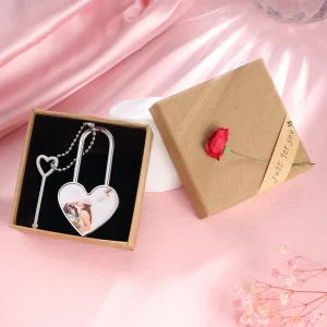 Lacăt metalic cu cheiţă personalizat cu poză, formă rotundă, breloc metalic, 65 grame, Cadou Valentines