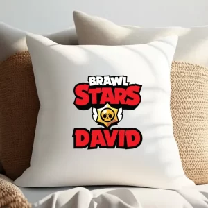 Pernă cu Brawl Stars pentru copii personalizată cu nume, 40x40cm, diverse modele, poliester