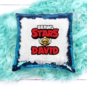 Pernă cu Brawl Stars cu paiete pentru copii personalizată cu nume, 40x40cm, diverse modele, poliester