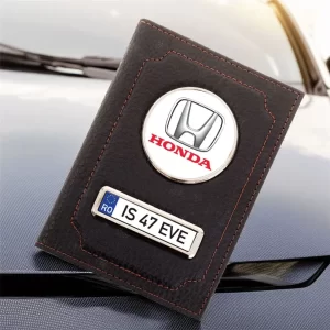 Portofel Honda Port document din piele personalizat cu Logo şi număr de înmatriculare, 13x10cm, culoare negru