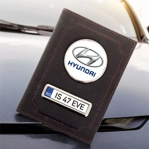 Portofel Hyundai Port document din piele personalizat cu Logo şi număr de înmatriculare, 13x10cm, culoare negru