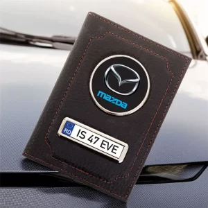 Portofel Mazda Port document din piele personalizat cu Logo şi număr de înmatriculare, 13x10cm, culoare negru