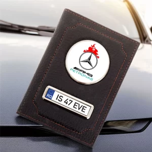 Portofel Mercedes AMG Petronas, Port document personalizat din piele, 13x10cm, culoare negru