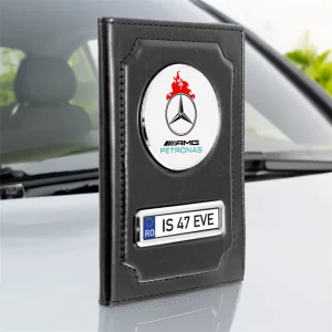 Portofel Mercedes AMG Petronas, Port document personalizat din piele, 13x10cm, culoare negru