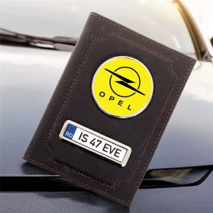 Portofel Opel Port document din piele personalizat cu Logo şi număr de înmatriculare, 13x10cm, culoare negru