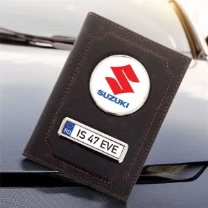 Portofel Suzuki Port document din piele personalizat cu Logo şi număr de înmatriculare, 13x10cm, culoare negru