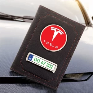 Portofel Tesla Port document personalizat din piele, 13x10cm, culoare negru