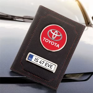 Portofel Toyota Port document din piele personalizat cu Logo şi număr de înmatriculare, 13x10cm, culoare negru