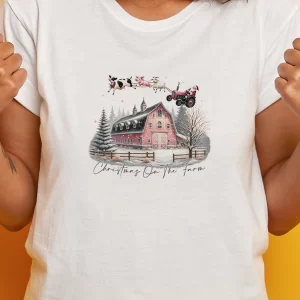 Tricou Crăciun Farm, unisex, rezistent la spălări, bumbac 100%, Regular Fit, culoare alb