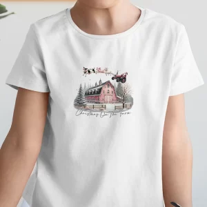 Tricou Crăciun Farm, unisex, rezistent la spălări, bumbac 100%, Regular Fit, culoare alb