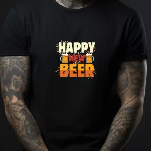 Tricou Happy New Beer, unisex, rezistent la spălări, bumbac 100%, Regular Fit, culoare negru
