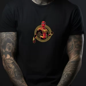 Tricou Spiderman Iron Spider, unisex, rezistent la spălări, bumbac 100%, Regular Fit, culoare negru
