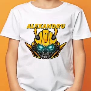 Tricou Bumblebee copii personalizat, Transformers, bumbac 100%, imprimeu rezistent, culoare alb