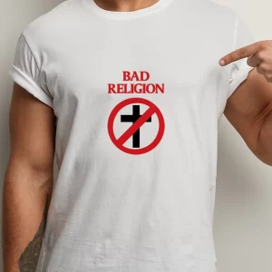 Tricou Bad Religion, bumbac 100%, regular fit, imprimeu rezistent la spălări, culoare alb