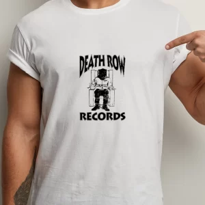 Tricou Death Row Records, bumbac 100%, regular fit, imprimeu rezistent la spălări, culoare alb