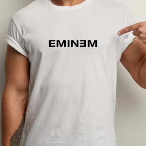 Tricou Eminem, bumbac 100%, regular fit, imprimeu rezistent la spălări, culoare alb