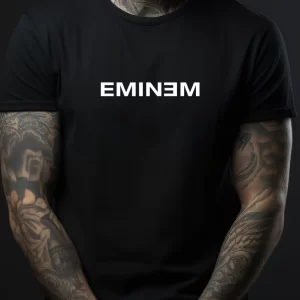 Tricou Eminem, bumbac 100%, regular fit, imprimeu rezistent la spălări, culoare negru