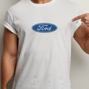 Tricou Ford, rezistent la spălări, bumbac 100%, Regular Fit, culoare alb