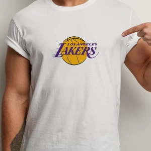 Tricou Los Angeles Lakers, rezistent la spălări, bumbac 100%, Regular Fit, culoare alb