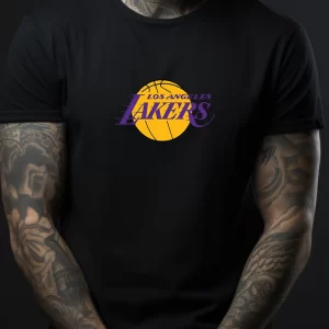Tricou Los Angeles Lakers, rezistent la spălări, bumbac 100%, Regular Fit, culoare negru