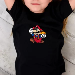 Tricou Mario Mushroom, rezistent la spălări, regular fit, bumbac 100%, culoare negru