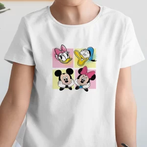 Tricou Mickey Minnie Donald Daisy, rezistent la spălări, Unisex, Regular Fit, bumbac 100%, culoare alb