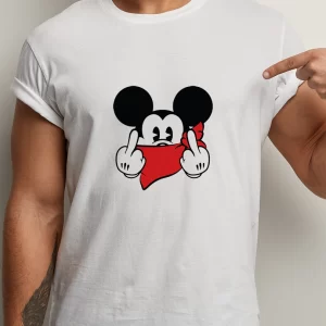 Tricou Mickey Mouse FU, rezistent la spălări, bumbac 100%, Regular Fit, culoare alb