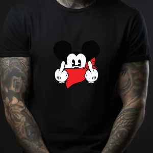 Tricou Mickey Mouse FU, rezistent la spălări, bumbac 100%, Regular Fit, culoare negru