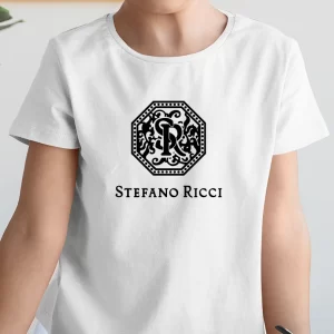 Tricou Stefano Ricci, rezistent la spălări, bumbac 100%, Regular Fit, culoare alb/negru - imagine 1