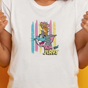 Tricou Tom & Jerry, rezistent la spălări, Unisex, Regular Fit, bumbac 100%, culoare alb