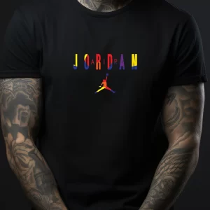 Tricou Jordan Rainbow, rezistent la spălări, bumbac 100%, Regular Fit, culoare negru