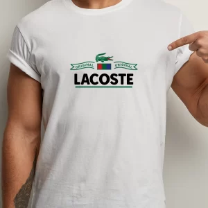 Tricou Lacoste Original, rezistent la spălări, bumbac 100%, Regular Fit, culoare alb