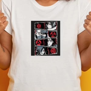 Tricou Naruto Sharigan, rezistent la spălări, Unisex, Regular Fit, bumbac 100%, culoare alb