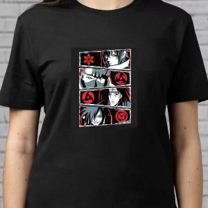 Tricou Naruto Sharigan, rezistent la spălări, Unisex, Regular Fit, bumbac 100%, culoare negru
