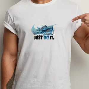 Tricou Nike Just Do It Aqua, rezistent la spălări, bumbac 100%, Regular Fit, culoare alb