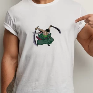 Tricou One Piece Zoro, rezistent la spălări, Unisex, Regular Fit, bumbac 100%, culoare alb/negru